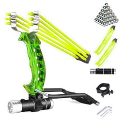 NOBONDO Strong Folding Slingshot - Powerful Adjustable Slingshot Rocket with Wrist Brace Hunting Survival Catapult with 2 Rubber Bands and 100 Ammo Balls