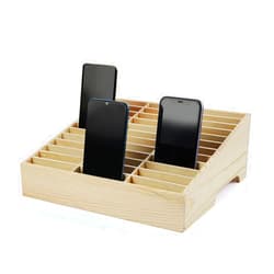 Ozzptuu 36-Grid Wooden Cell Phone Holder Desktop Organizer Storage Box for Classroom Office (36-Grid)