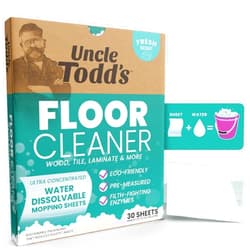 Uncle Todd's Ultra Concentrated Floor Cleaner For Mopping: 30 Natural, 100% Dissolvable Sheets for Mopping – Hardwood & Wood Floor Cleaner with Filth-Fighting Enzymes, Plastic-Free Packaging