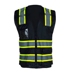 Safety Vest for Men Reflective with 8 Pockets and Zipper, High Visibility Safety Mesh Work Vest Black, ANSI/ISEA Class 2