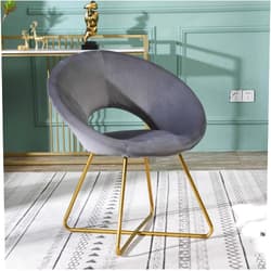 Roundhill Furniture Slatina Silky Velvet Upholstered Accent Chair with Gold Tone Finished Base, 25D x 28W x 31.5H in, Gray