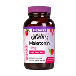 Bluebonnet Nutrition EarthSweet Melatonin 1 mg Fast-Acting Quick Dissolve Nighttime Relaxation & Restful Sleep Support - Sleep Aid - Gluten-Free, Vegan - Raspberry Flavor - 120 Chewable Tablets