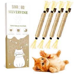 SINROBO 4 Pack Silvervine Sticks for Cats - Cat Chew Toy for Teeth Cleaning, Edible Matatabi Kitty Chew Sticks, Catnip Cat Toys for Indoor Cats (4 Sticks)