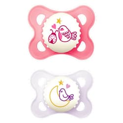 MAM Night Pacifiers (2 Pack, 1 Sterilizing Pacifier Case), MAM Pacifiers 0-6 Months, Best Pacifier for Breastfed Babies, Glow in the Dark Pacifier, Baby Girl Pacifier