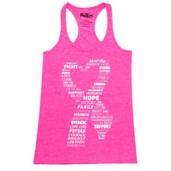 shop4ever Pink Heart Ribbon Montage Breast Cancer Word Cloud Women's Racerback Tank Top Slim Fit