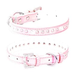 WDPAWS Rhinestones Cat Dog Collar Bling Diamond with Shiny Buckle Double Layer PU Leather for Cats Kitten Small Medium Dogs (Pink 1, M)