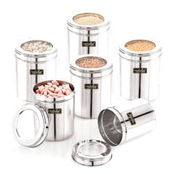 NATULIX 1 Kg Stainless Steel Containers for kitchen with See Through Lid | Kitchen Containers Set | Silver (1250ml - 6pcs) Food Grains Capacity - 1kg Approx