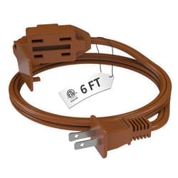 PLUGTUL Indoor Brown Extension Cord 6 Feet, 3-Outlet Household Extension Cord, 2 Prong, 16Gauge, 3 Polarized Outlets with Safety Cap Protect for Home Office, 16/2 SPT-2 ETL Listed