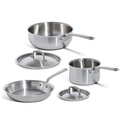 Made In Cookware | 5 Pc Stainless Steel Cookware Set | 5 Ply Clad | Includes Stainless Steel Frying Pan, Saucepan and Saucier with Lid | Professional Cookware | Crafted in Italy