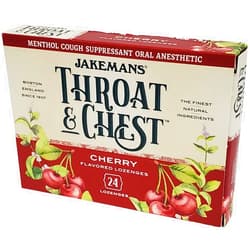 Jakemans Cherry Throat & Chest Lozenges Cough Drops – Cough, Sore Throat and Seasonal Distress Soothing Relief – Liquid Drop Shape – 24 Count