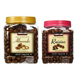 Kirkland Signature Chocolate Roasted Almonds & Chocolate Raisin Bundle - Includes Kirkland Signature Milk Chocolate Roasted Almonds (3.0 LB) & Milk Chocolate Raisin (3.4 LB)