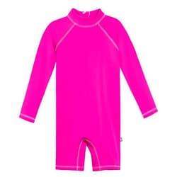City Threads LS Baby Girls' Sunsuit Romper Rashguard Long Sleeve Bodysuit Romper Swimming Suit Romper One Piece UPF50+ Sun Protection, Hot Pink/Pink, 3/6m