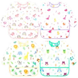 Accmor 4 Pack Long Sleeve Baby Bibs, Waterproof Sleeved Bib, Toddler Soft Bib for 6-36 Months
