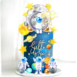 DRWATE 34 PCS Space Cake Toppers - Outer Astronaut Figurines, Planet Satellite Balls and Stars for Kids Theme Birthday Party Supplies Baby Shower Decorations