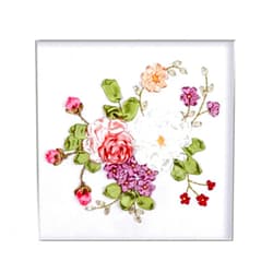 Egoshop Silk Ribbon Embroidery Spring Flower Blooming Kit Eight Couplet Painting X5004A DIY Wall Decor Stamp Silk Ribbon Embroidery Kit with English Instruction (No Frame)