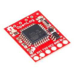 SparkFun OpenLog Open-source data logger works over a simple serial connection Supports microSD FAT16/32 cards up to 32GB Configurable baud rates up to 115200bps Preprogrammed ATmega328 and bootloader