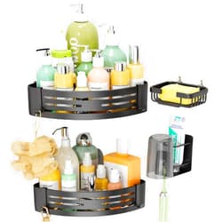 ESDMSE Corner Shower Caddy 4 Pack, No Drilling Shower Holder Organizer with Soap Holder and Toothbrush Holder with Cup, Adhesive Shower Shelf for Inside Shower Toilet Wall Dorm Kitchen, Black