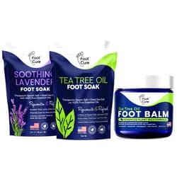 FOOT CURE Tea Tree Oil & Soothing Lavender Foot Soak with Epsom Salt - Best Toenail Treatment & Softens Calluses - Soothes Sore & Foot Moisturizer Balm For Dry Cracked Fee