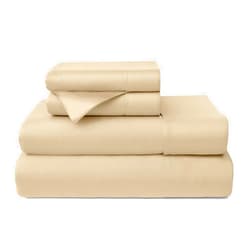 Cosy House Collection 100% Rayon Derived from Bamboo Bed Sheet Set - Cooling, Breathable, Silky Soft 4-Piece Deep Pocket Bedding Set (Queen, Tan)