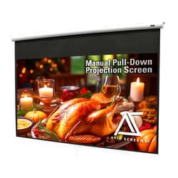 Akia Screens 110 inch Pull Down Projector Screen Manual B 16:9 8K 4K HD 3D Ceiling Wall Mount White Portable Projection Screen Retractable Auto Locking for Indoor Movie Home Theater Office AK-M110H1