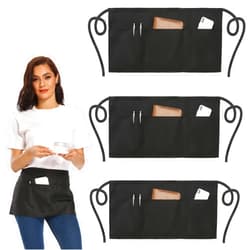 NOBONDO 3 Pack Waitress Aprons with 3 Pockets - Waist Aprons for Women Men Commercial Waiter Half Apron with Extra Long Straps Reinforced Seams for Restaurant Server