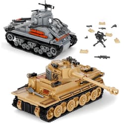 NEWABWN 2-in-1 Army Tank Toy Building Set, Includes German Tiger and American Sherman Models, Compatible with Lego Army Sets, Military Building Blocks Set for Kids 8-14 (1184 Pieces)
