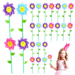 Deekin 99 Pcs Pinwheels for Kids Smiling Flower Pinwheels Bulk Bright Assorted Colors Windmills Spring Wind Spinners Crafts for Fun School Home Work Spring Summer Garden Yard Decor