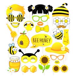 Wishlife Bee Photo Booth Props(25CT),Bee,Honeycomb,Bumblebee,Small Wasp,Sun Flower,Daisy,Bee Honey Photo Booth Props with Stick for Bee Decorations,Bumblebee Party Supplies