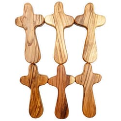 Zuluf 6 Medium Hand Carved Olive Wood Crosses from Holy Land with 6 Holy Land Certificates - Olive Wood Small Pocket Holding Healing Crosses From Israel - 9.5cm / 3.7 Inches Each Cross - CRS111