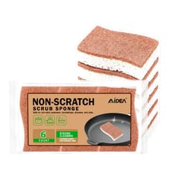 AIDEA Non-Scratch Scrub Sponges-6Count, Natural Sponges for Non-Stick Cookware, Sponges Kitchen, Cellulose Sponges for Dishes, Cleaning Sponge for Kitchen, Bathroom, Household