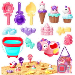 Lehoo Castle Ice Cream Sand Toys, Beach Toys with Unicorn, Cake, Castle Molds, Sandbox Toys for Girls with Collapsible Beach Bucket and Shovel Set, Toddler Girl Summer Toys for Outdoor Play