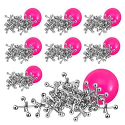 Playbees Metal Jacks Game Set - 12 Sets - Retro Kids' Entertainment with Metallic Jacks and Bouncy Ball - Classic Jacks Game for Fun and Skill Development