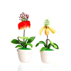 Ablossom 3D Flower Magnets for Fridge Aesthetic Lady Slipper Orchid Orange, Yellow Decorate Perfect for Adults and Girly Magnet Decor for Fridge or Locker, Set of 2 Pieces.