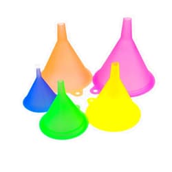 AUEAR, Candy Colors Plastic Funnel Set for Quick and Clean Transferring Kitchen Liquid Spices Powder Cosmetic Lotion Essential Oils Food Grade 5 Different Sizes (5 Pcs)