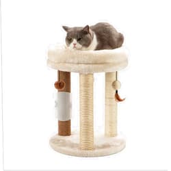 MECOOL 4in1 Small Cat Tree,Scratching Post with Tower Soft Bed, Sisal Carpet Jute Posts with Three Hanging Ball Toys and Massage Brush for Indoor Cats and Kittens