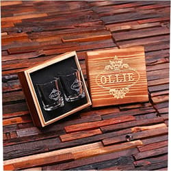 Teals Prairie & Co. Personalized Engraved Shot Glasses with Keepsake Box Set of 2