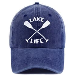 Xpayzere Lake Life Hats for Women Men, Funny Adjustable Washed Cotton Embroidered Summer Vacation Sun Baseball Cap