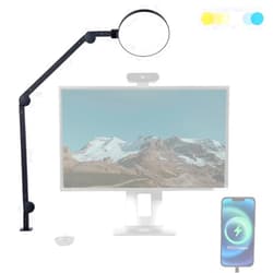 LUME CUBE Edge 2.0 LED Desk Lamp | Dimmable Home Office Desk Light with USB Charging Port & Strong Swing Arm | Adjustable Color Temperature and Brightness | Circle Webcam Light - Black