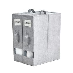 HOdo Home Sheet Organizer Containers with handles, Foldable Grey Fabric Storage Box(2-Pack, Queen/King Size), Linen Zipper Closet Storage Bins for Bed Sheets Set, Blankets, Pillowcases