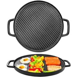 GGC Reversible Cast Iron Griddle, Double-sided Griddle Pan for Stove Tops, Gas Grills and Outdoor Cooking, 14 inch Grill Griddle with Baking Flat and Ribbed