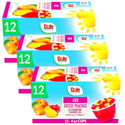 Dole Fruit Bowls Peaches in Strawberry Flavored Gel Snacks, 4.3oz 12 Total Cups, Gluten & Dairy Free, Bulk Lunch Snacks for Kids & Adults (Pack of 3)