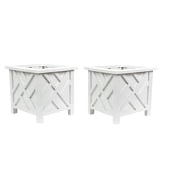 Trenton Gifts Chippendale White Planter Box Set of 2 - Elegant Outdoor Plant Pot for Patio, Porch Decor, and Garden Display