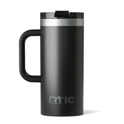 RTIC 16oz Road Trip Travel Mug with Lid and Handle, Ceramic Lined, Insulated, Stainless Steel, Metal, Double Wall Vacuum-Insulation, Portable Coffee, Tea Cup for Hot and Cold Drink, Black