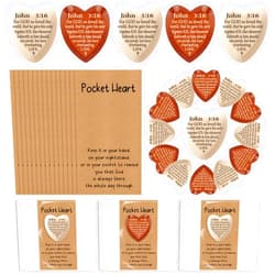 Leinuosen 100 Set Christian Valentine Gifts John 3: 16 Pocket Hug Heart Token Wooden Bible Verses Token with Prayer Cards for Church Supplies Sunday School (Wood Retro)
