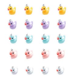 Ruwado 20 Pcs Duck Charms with Hook Colorful Cute Small Resin Adorable Pendants for DIY Jewelry Making Gift Idea Necklace Bracelet Earring Keychain Key Ring Crafting Supplies Accessories