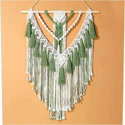 Aniaoie Boho Macrame Woven Wall Hanging Beige Modern Bohemian Tapestry Dream Catchers Wall Art Decor For House Apartment Dorm Bedroom Wedding Party Decorations,Green