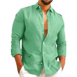 Generic Mens Cotton Linen Button Up T Shirt Spread Collar Roll-Up Sleeve Lightweight Beach Yoga Shirts Trendy Cruise Outfits