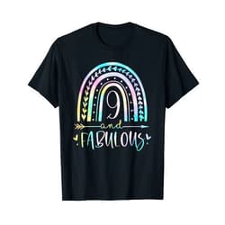 9th Birthday Girl Gift Ideas Ninth BDay 9 and Fabulous Rainbow Nine Year Old Girls BDay Tie Dye T-Shirt
