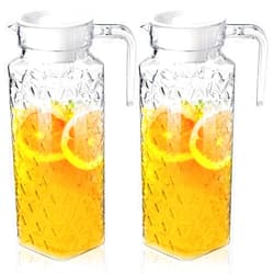 Peohud 2 Pack Acrylic Pitchers, 37oz Clear Plastic Pitcher with Removable Lid, Transparent Juice Jug Water Pitcher for Iced Tea, Sangria, Lemonade, Cold or Hot Beverages, BPA-Free and Shatter-Proof