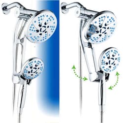 Hotel Spa AquaCare Spa Station High Pressure 48-mode Rain & Handheld 3-way Shower Head Combo with Adjustable Arm - Anti-clog Nozzles, Extra-long 6 ft Stainless Steel Hose, Wall Bracket/All Chrome Finish